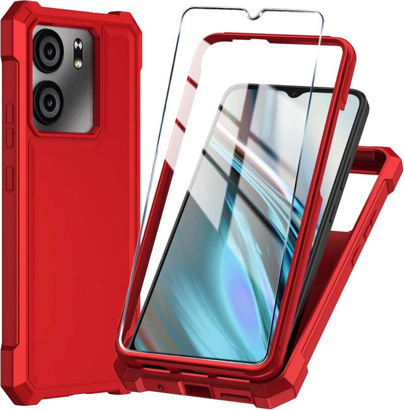 Mocotto for BLU View 5 Phone Case with Tempered Glass Screen Protector,Slim Soft Silicone Full-Body Protective Case for BLU View 5 (Red) - Image 1